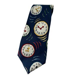 Save the Children Silk Clock Tie Necktie Navy Blue What Time is It Alarm